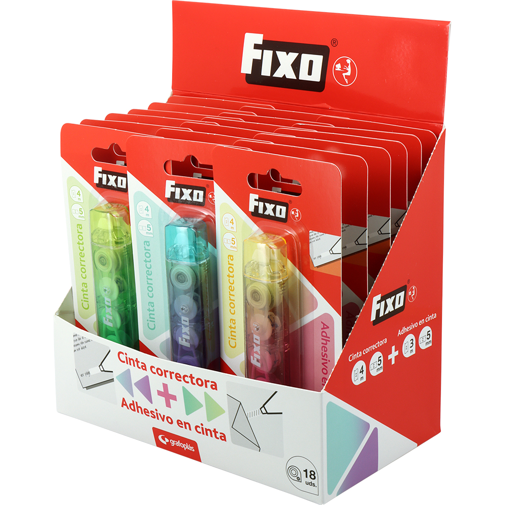 FITA CORRETORA + ADESIVO EM FITA - FIXO EXP. C/18 UND