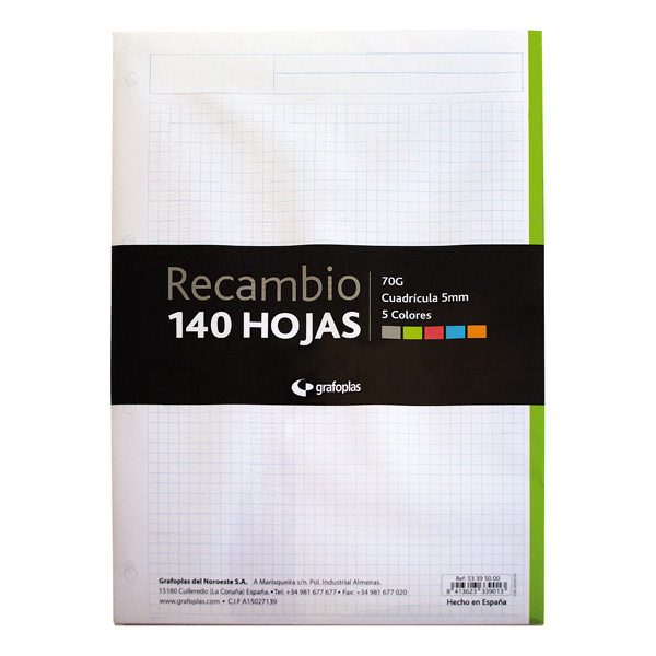 RECAMBIO 140H 5 COL. 70G PAUTADO