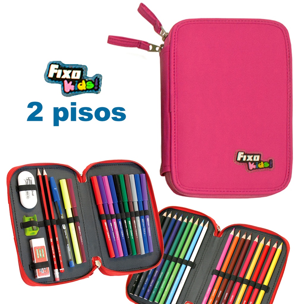 ESTOJO FIXO KIDS 2 PISOS ROSA