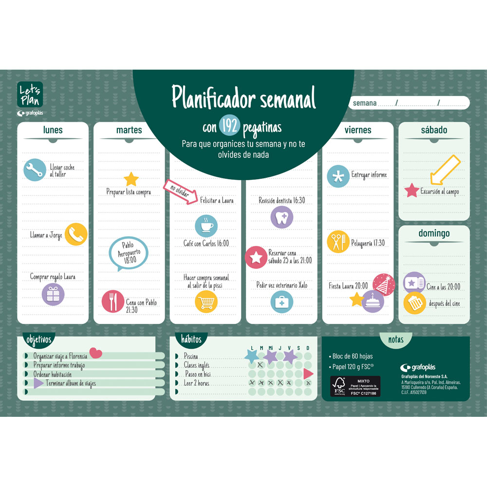 PLANIFICADOR SEMANALC/PEGAT.A3 CAST.VERD