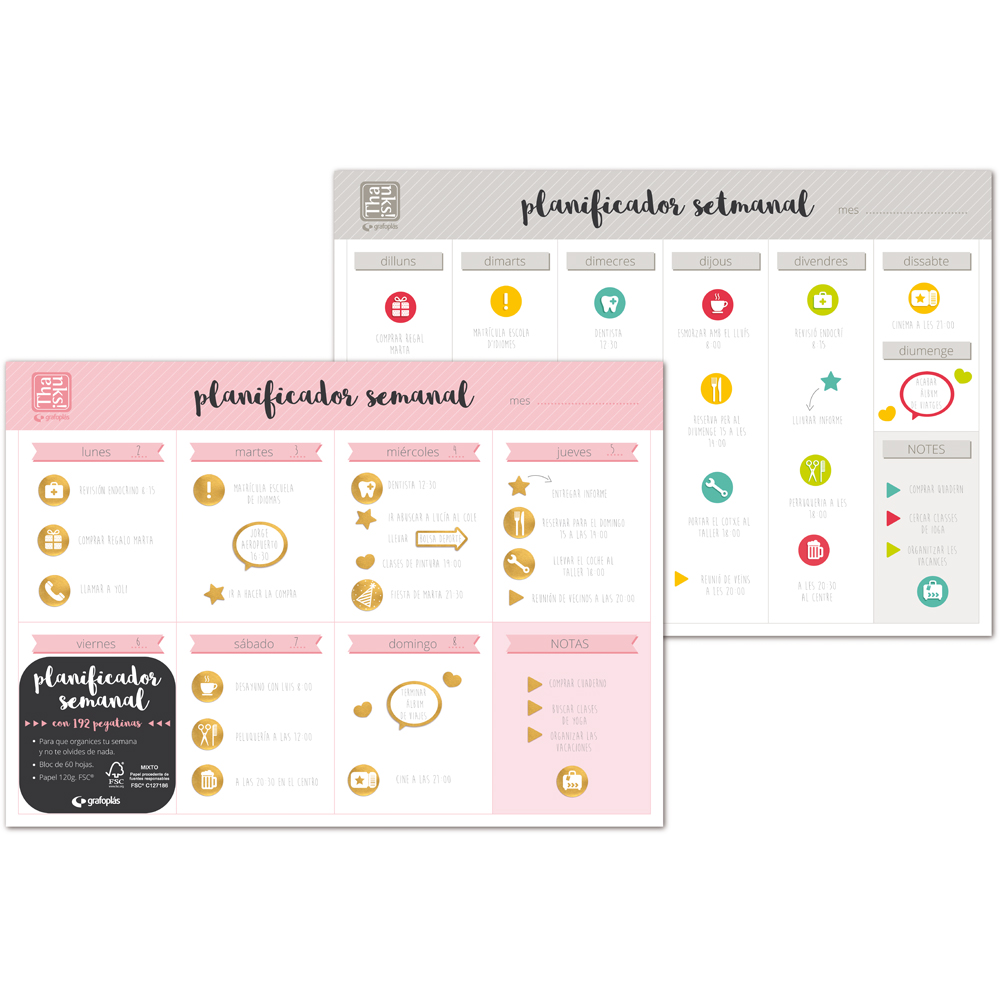 PLANIFICADOR SEMANAL C/PEGAT.A3 CAT.ROSA