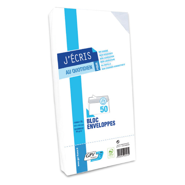 BLOC 50 ENVELOPES 110X220 BCO.TS A/FA+V/D 80G