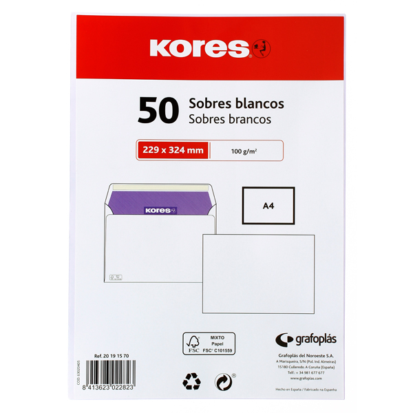 PQ.100 ENVELOPES RECICLADO 90G.115X225MM TS.