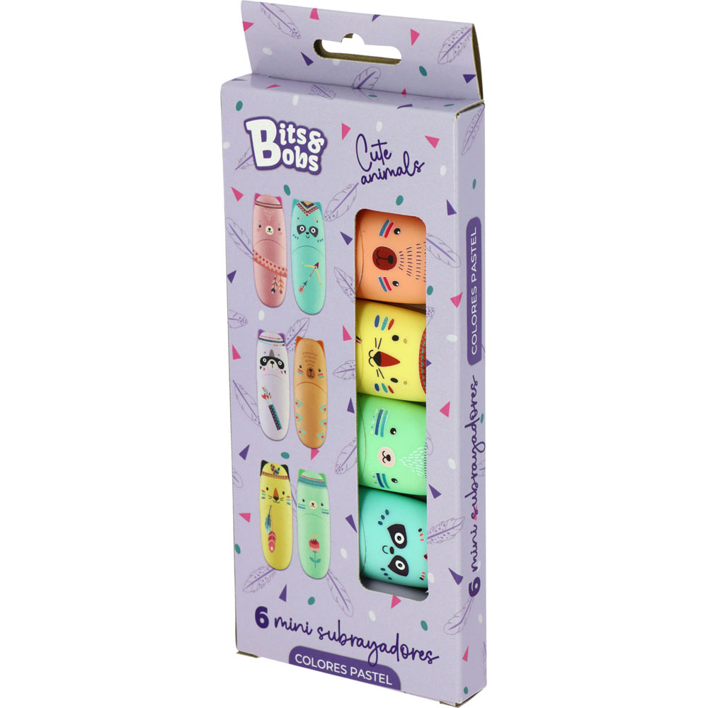CAIXA6 MINI SUBLINHADORES PASTEL CUTE ANIMAL