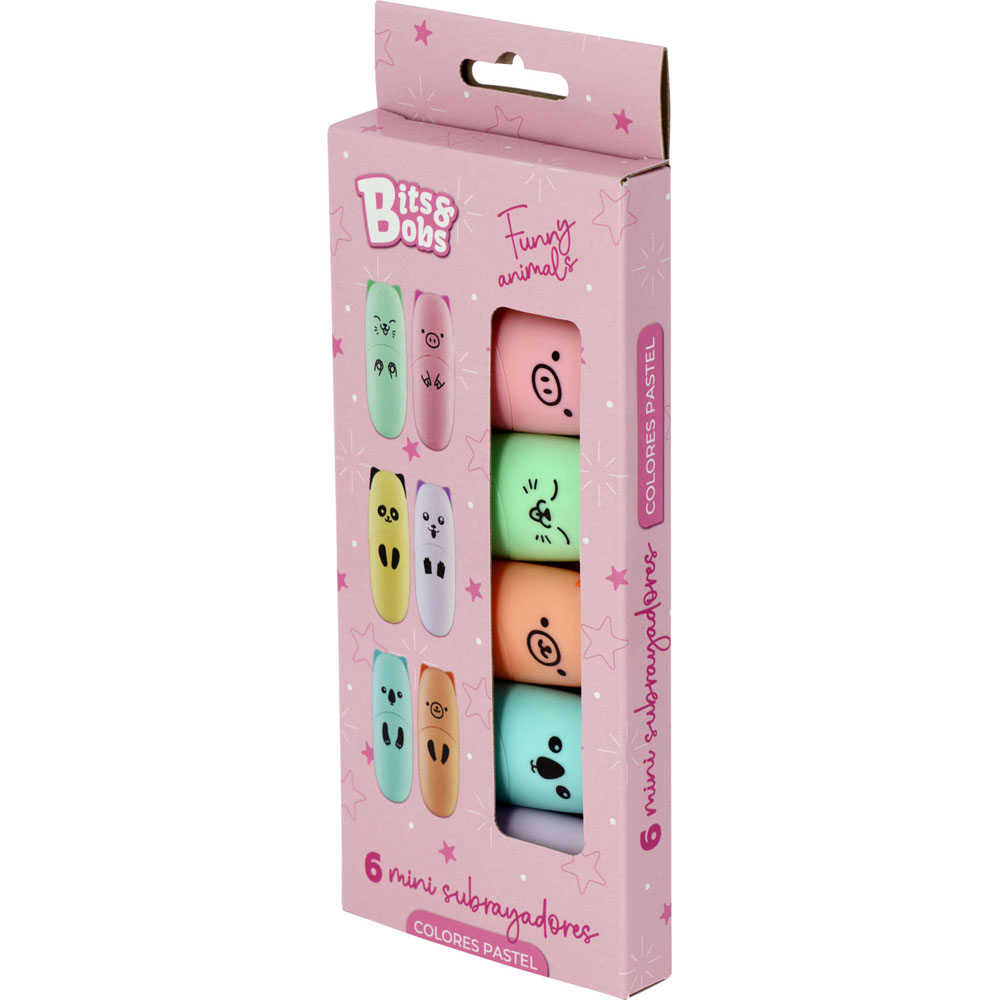 CAIXA6 MINI SUBLINHADORES PASTEL FUNNY ANIMAL