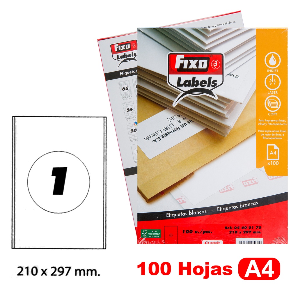 CAIXA 100H.A4 ETIQUE.C/RECTOS 210X297 MM