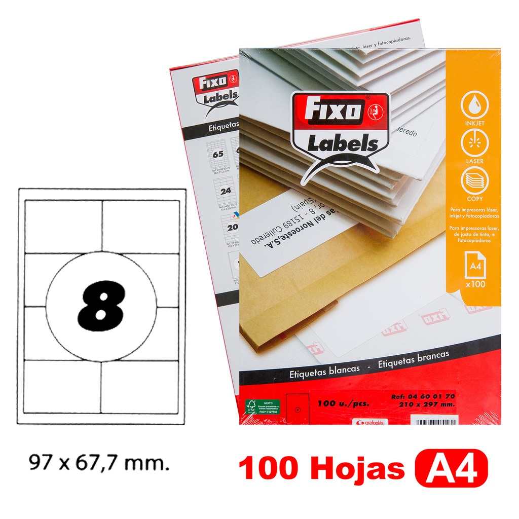 CAIXA 100H.A4 ETIQUE.C/RECTOS 97X67.7 MM