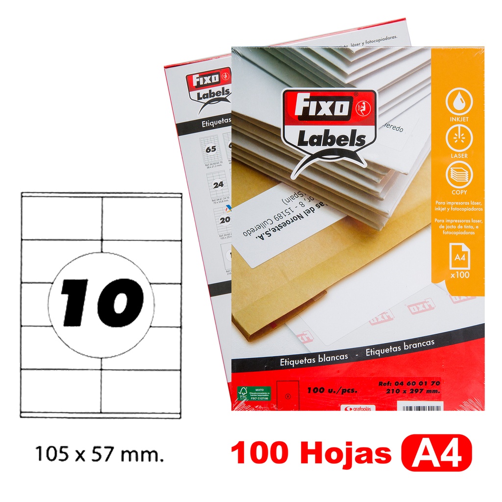 CAIXA 100H.A4 ETIQUE.C/RECTOS 105X57 MM