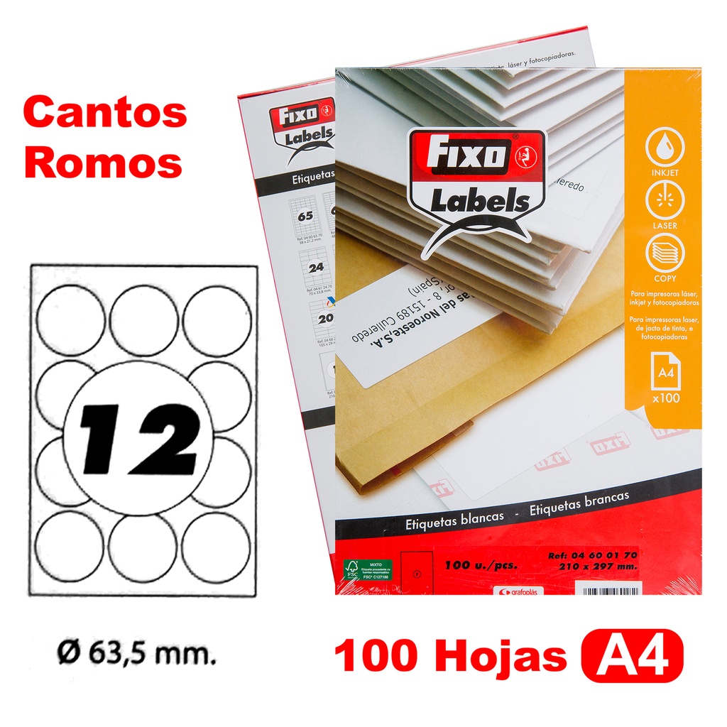 CAIXA 100H.A4 ETIQUE.C/ROMOS ROND 63,5