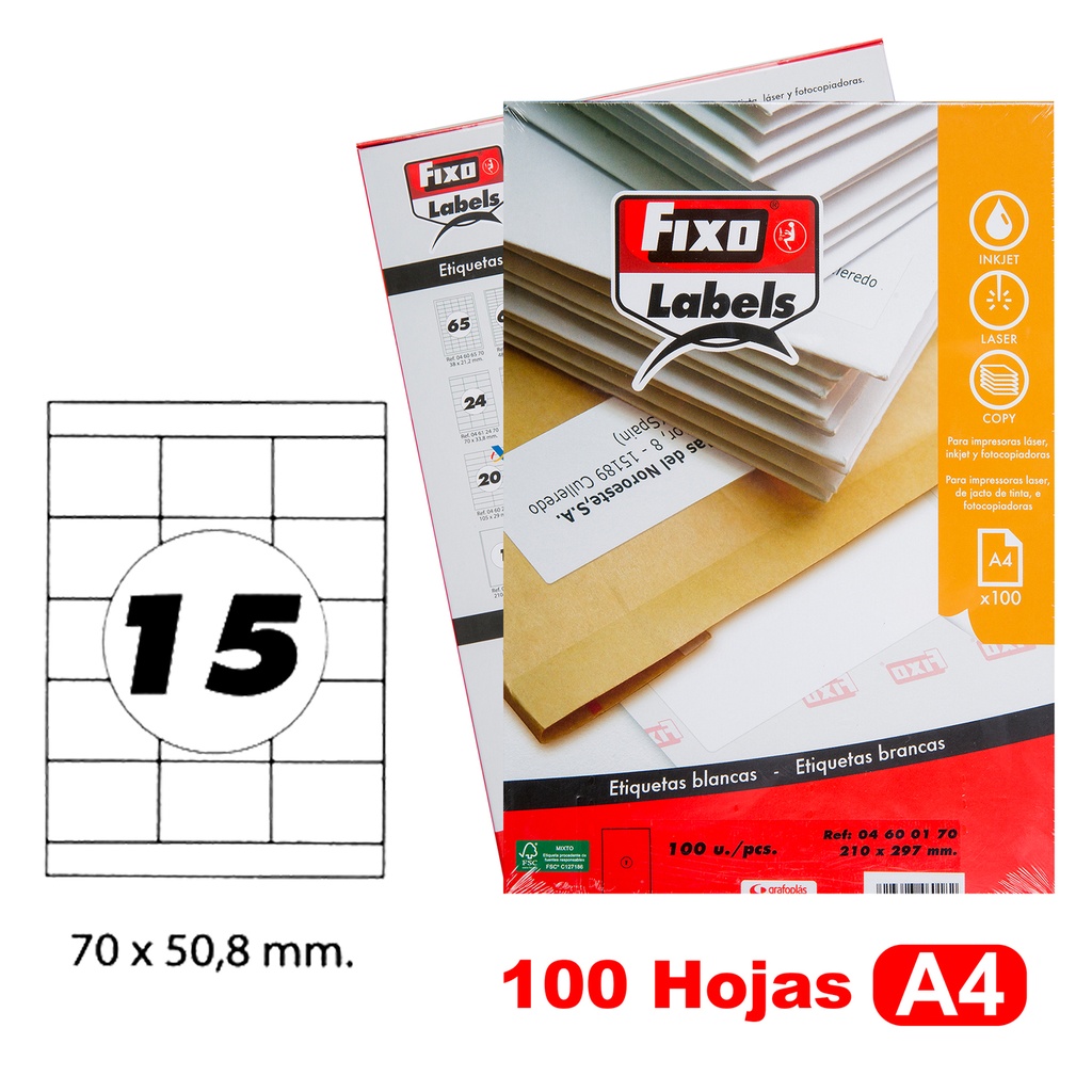 CAIXA 100H.A4 ETIQUE.C/RECTOS 70X50,8 MM