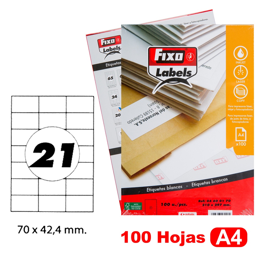 CAIXA 100H.A4 ETIQUE.C/RECTOS 70X42,4 MM