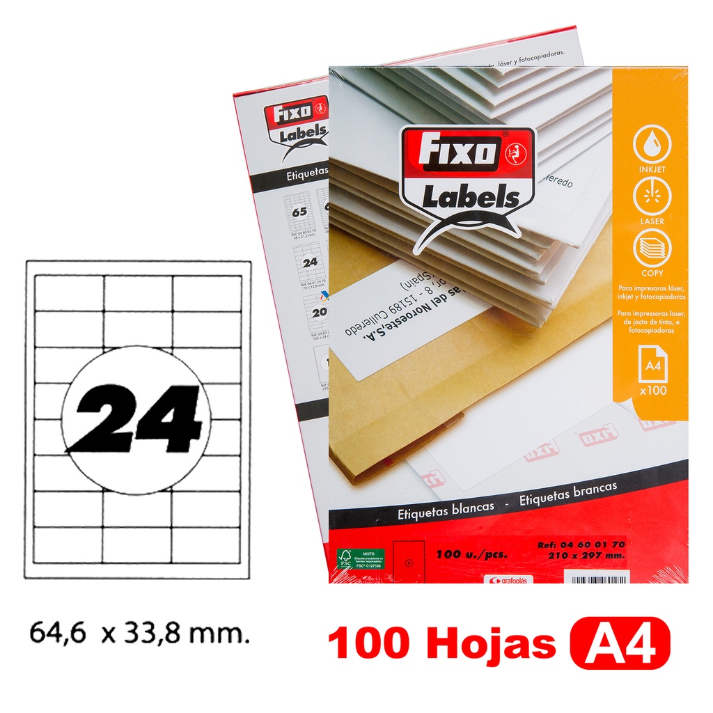 CAIXA 100H.A4 ETIQUE.C/RECTOS 64,6X33,8MM