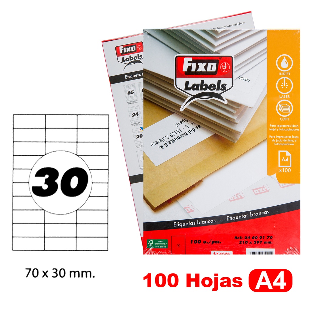 CAIXA 100H.A4 ETIQUE.C/RECTOS 70X29,7MM