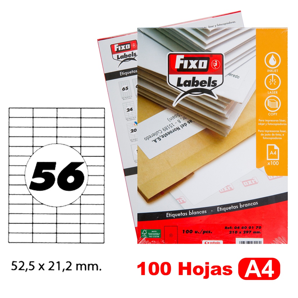 CAIXA 100H.A4 ETIQUE.C/RECTOS 52,5X21,2MM