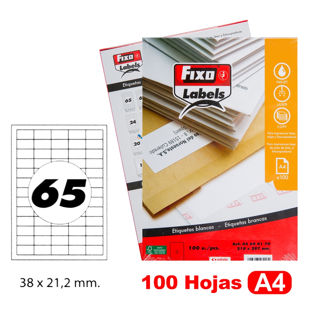 CAIXA 100H.A4 ETIQUE.C/RECTOS 38X21,2 MM