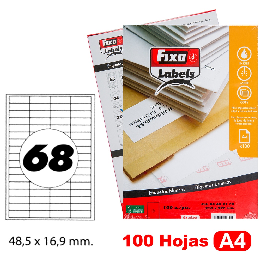 CAIXA 100H.A4 ETIQUE.C/RECTOS 48,5X16,9MM