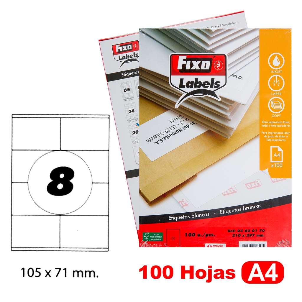 CAIXA 100H.A4 ETIQUE.C/RECTOS 105X71 MM