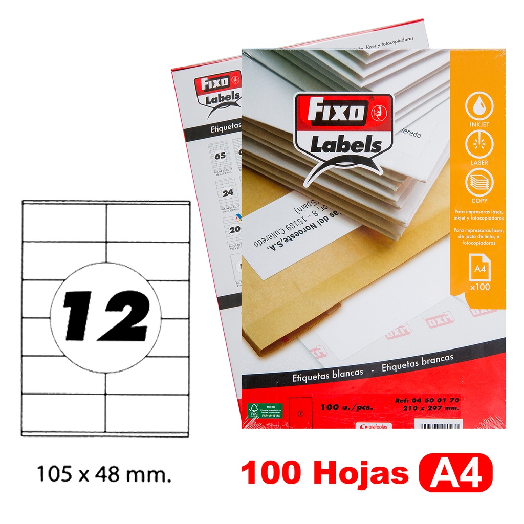 CAIXA 100H.A4 ETIQUE.C/RECTOS 105X48 MM