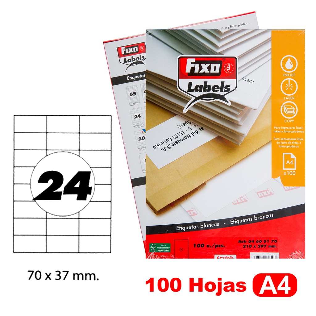 CAIXA 100H.A4 ETIQUE.C/RECTOS 70X37 MM