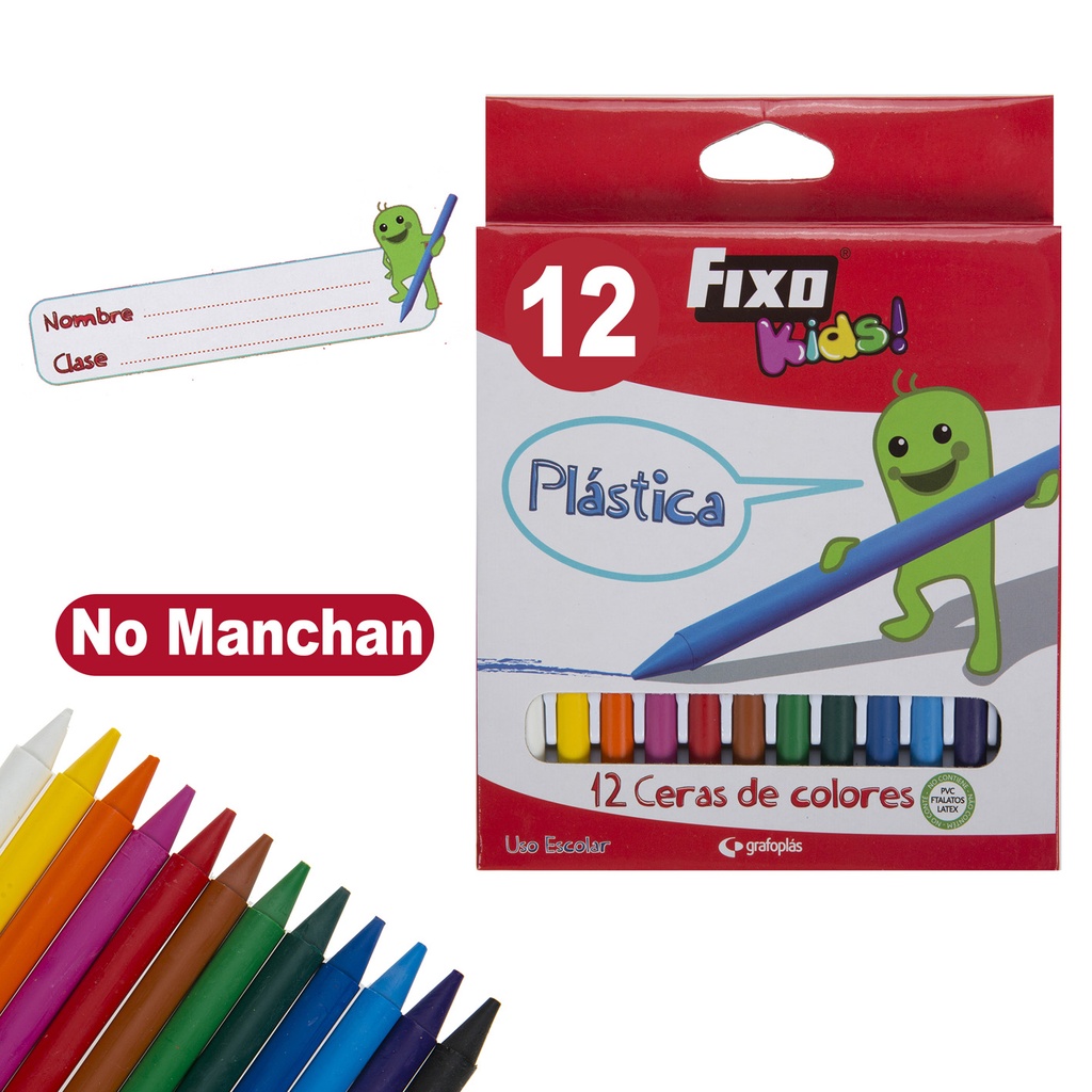 CAIXA 12 CERAS PLAST.FIXO KIDS