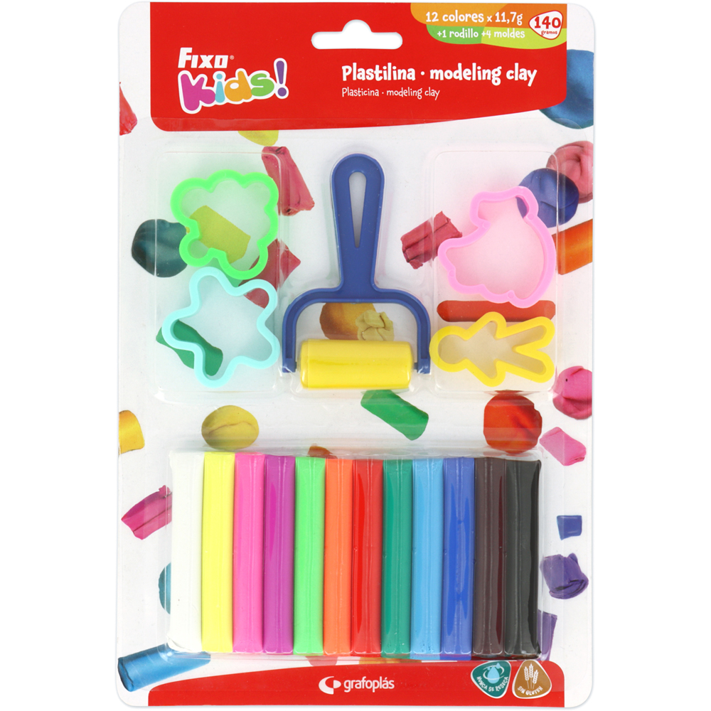 PLASTILINA 12COLORES 140G 4MOLD+RODILLO