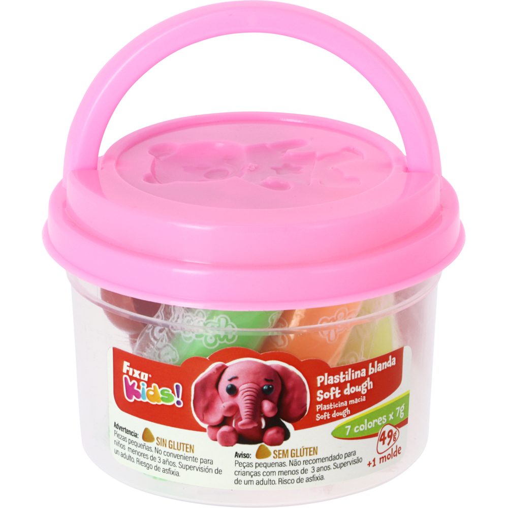 BOTE PLASTILINA 7COL 49G+1MOLDE ROSA