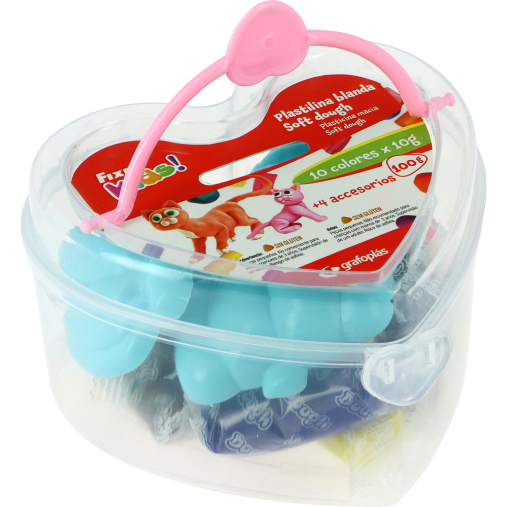 CORAZON PLASTILINA 10C 100G+4MOLDES ROS