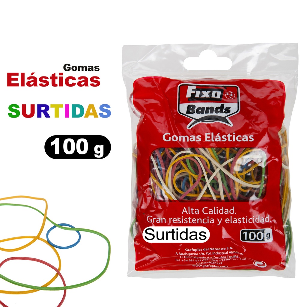 EMB. 100G ELASTICOS SORT.TAMANOS+COLOR
