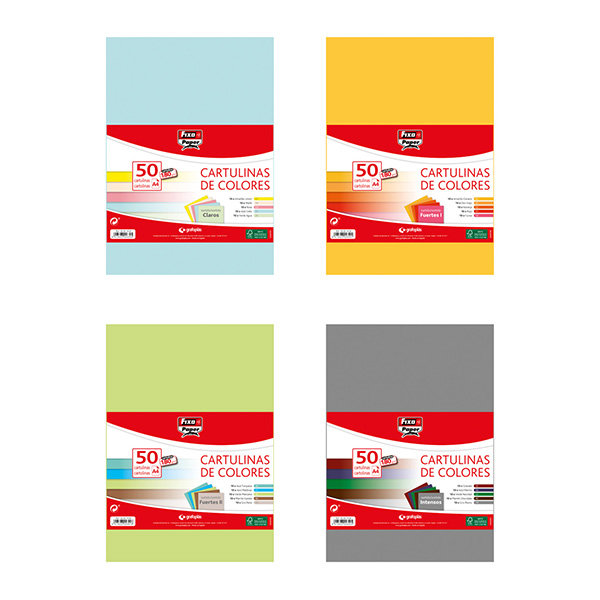 PAQ.50 CARTOLINAS A4 180G SORT.FUERTESII