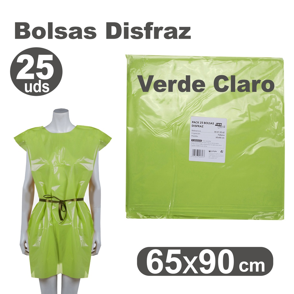 PACK25 BOLSA DISFRAZ 65X90 VERDE CLARO