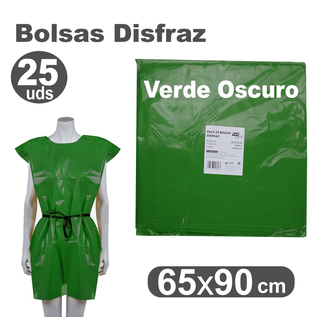 PACK25 BOLSA DISFRAZ 65X90 VERDE OSCURO