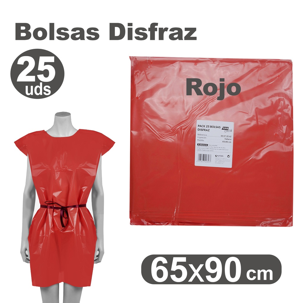PACK25 BOLSA DISFRAZ 65X90 ROJO