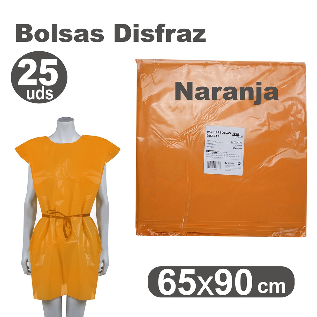 PACK25 BOLSA DISFRAZ 65X90 NARANJA
