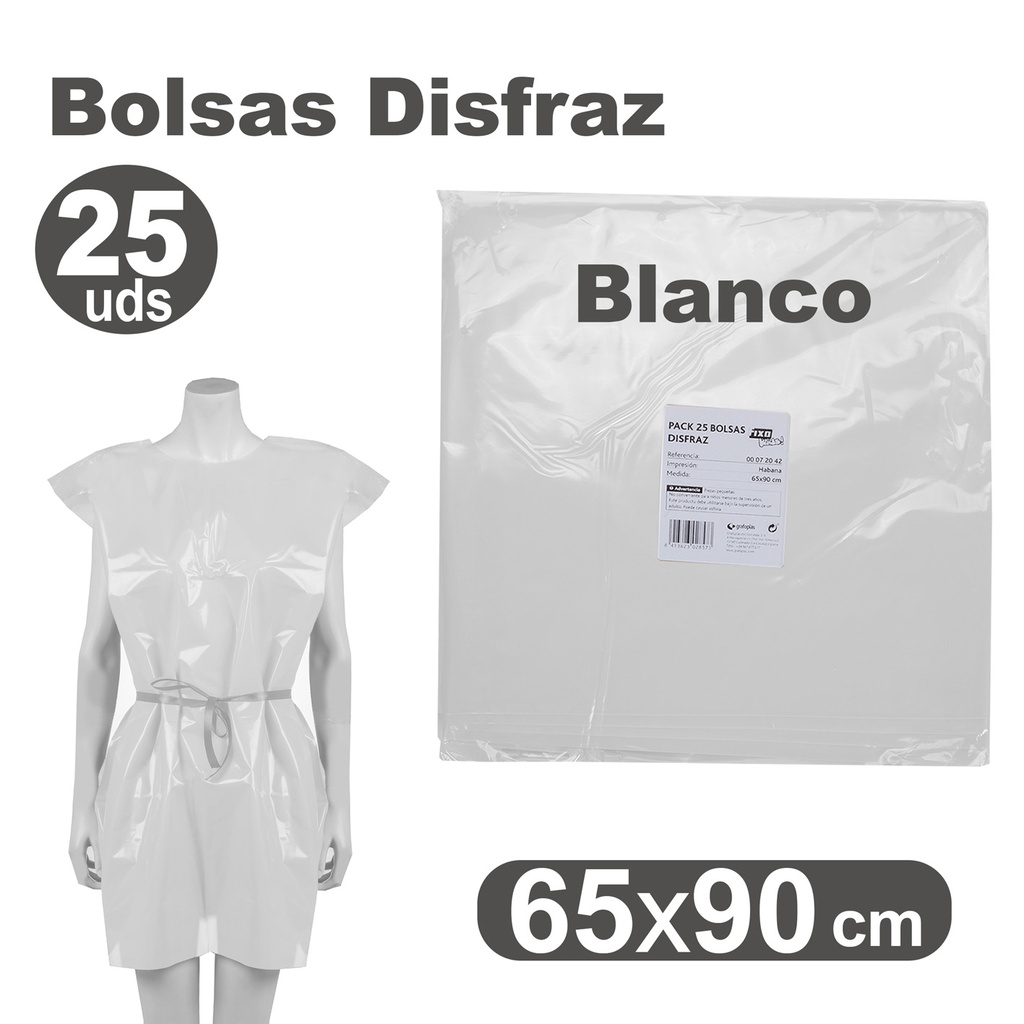 PACK25 BOLSA DISFRAZ 65X90 BLANCO