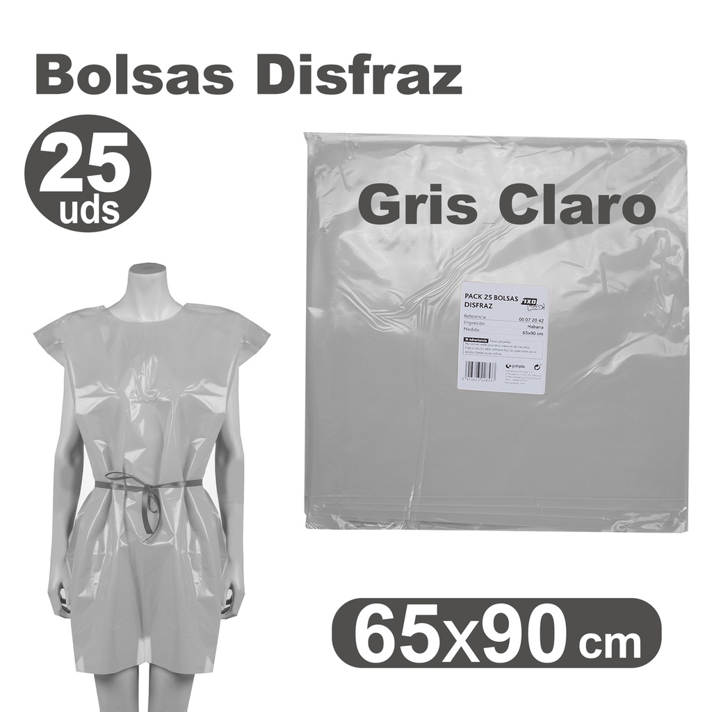 PACK25 BOLSA DISFRAZ 65X90 GRIS CLARO