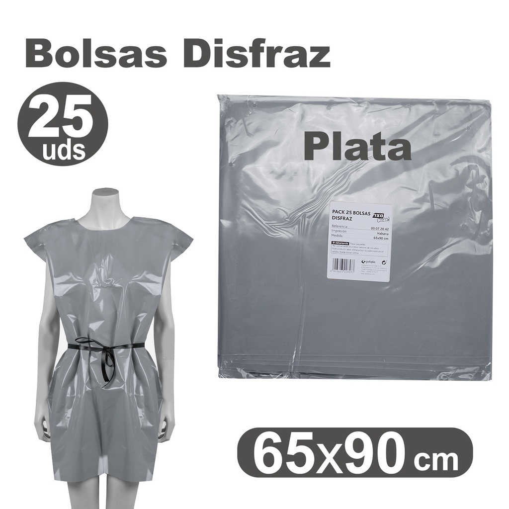 PACK25 BOLSA DISFRAZ 65X90 PLATA