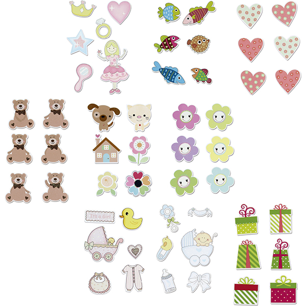 SET FIGURAS MADERA CORAZONES ADHESIVAS