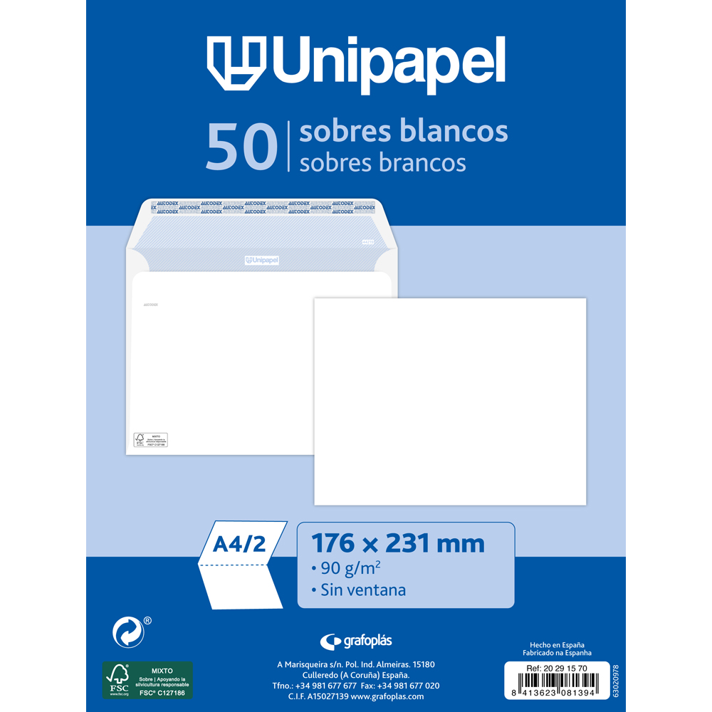 PQ.25 ENVELOPES BCO 72X110 80G SOL.PICO