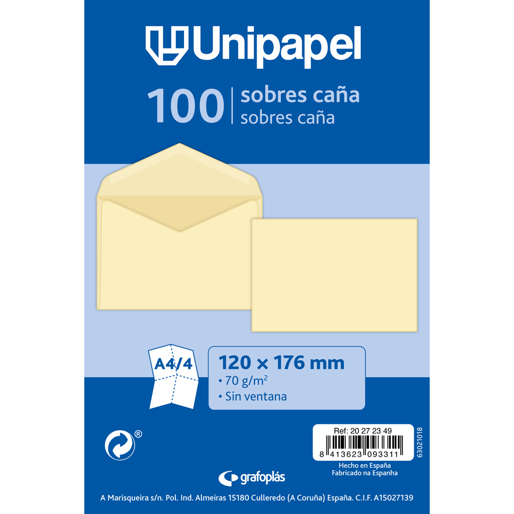 PQ.100 ENVELOPES VERJ.C.CANA 70G.120X176MM