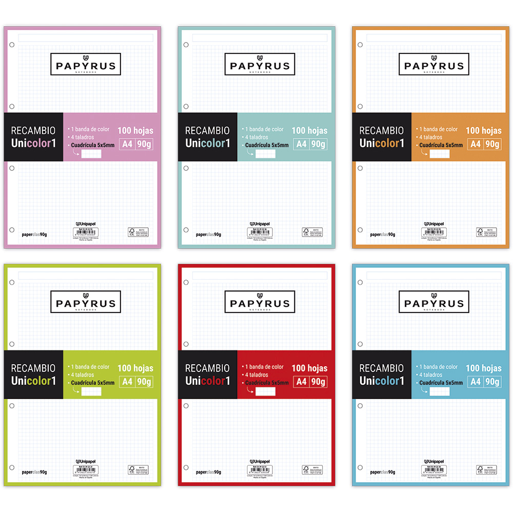 RECARGA PAPYRUS A4 UNI1 100H/90G 5X5 MENTA