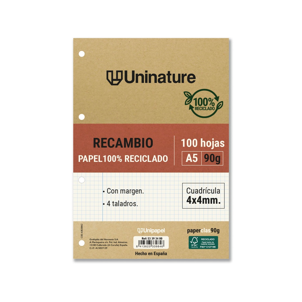 RECAMBIO RECI.A5 4X4 100H 90G UNINATURE