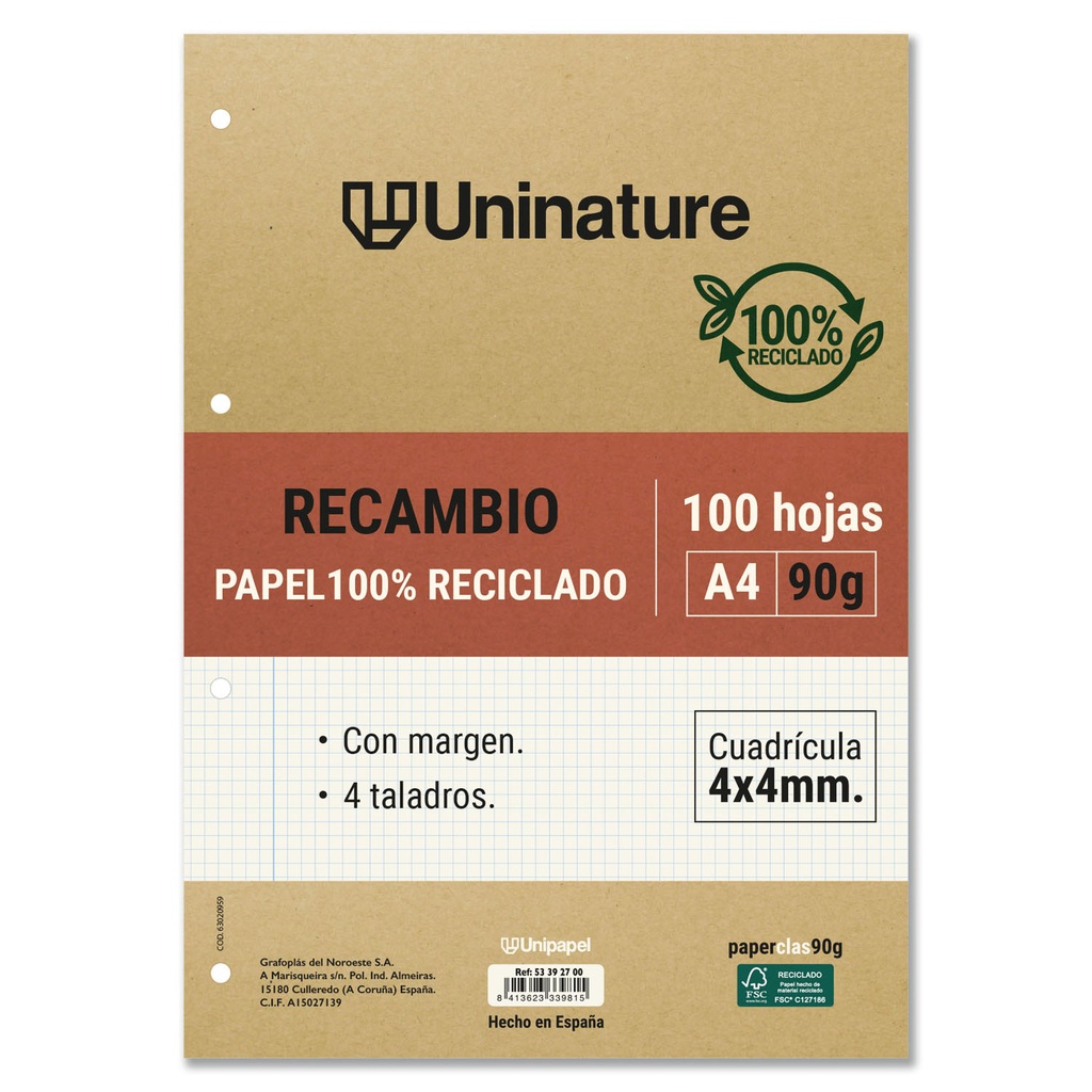 RECAMBIO RECI.A4 4X4 100H 90G UNINATURE