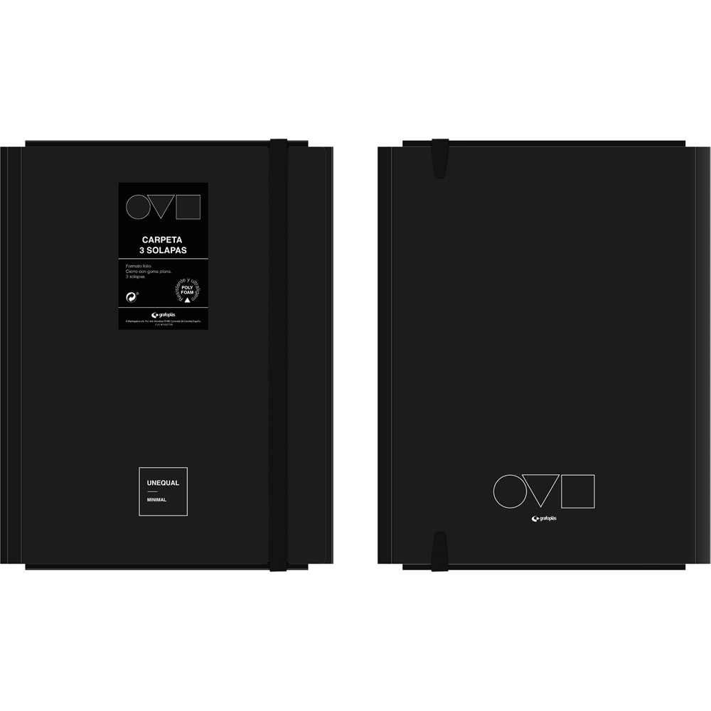 PASTA 3 SOLAPAS UNEQ MINIMAL NEGRO