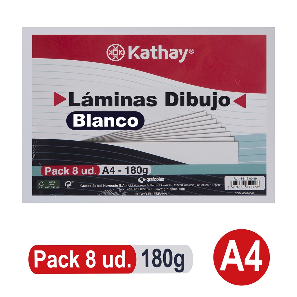PACK 8 LAMINAS DIBUJO BCO A4 180G KATHAY