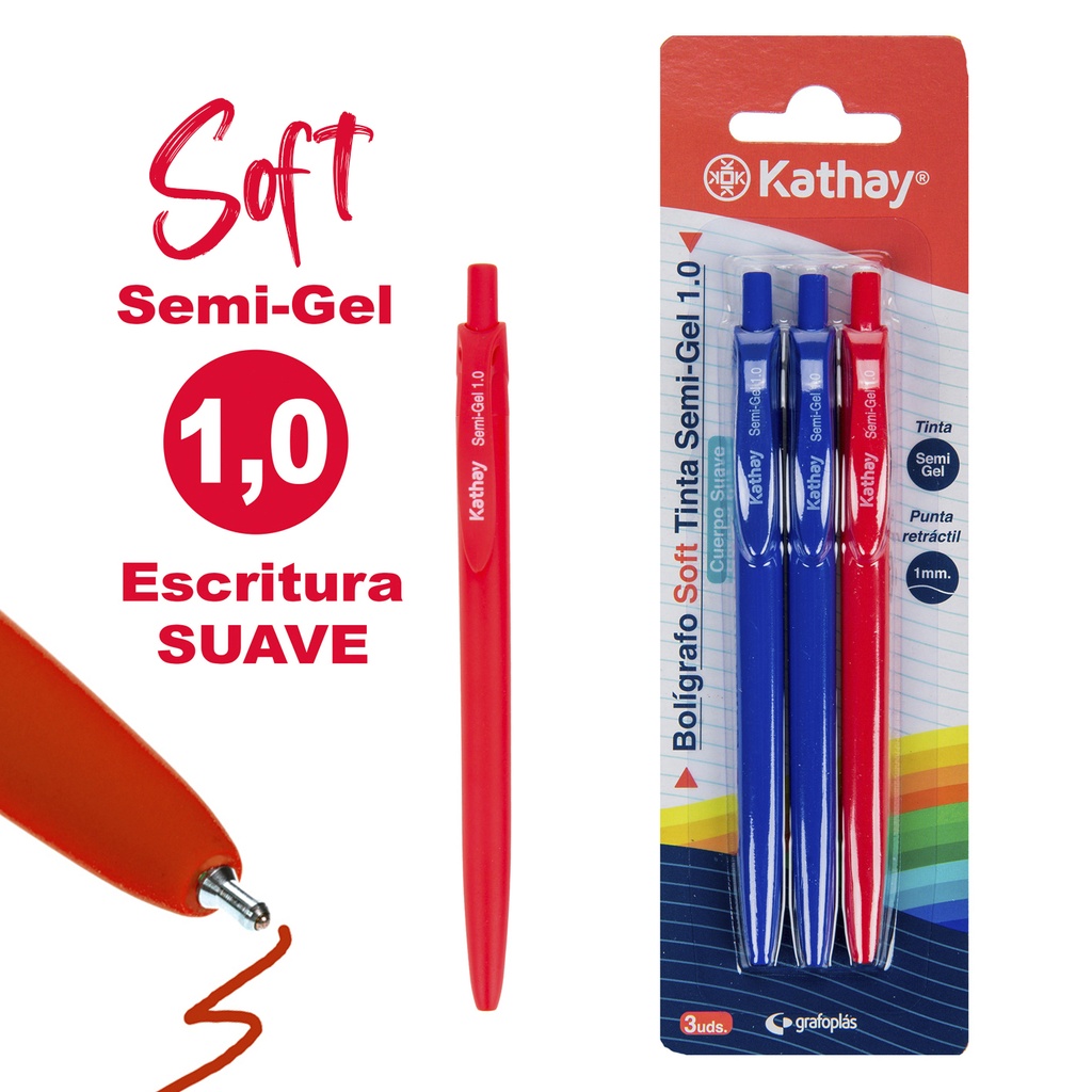 BLISTER 3 ESFEROGRÁFICAS 1MM SOFT T.SEMIGEL AZ+RJ