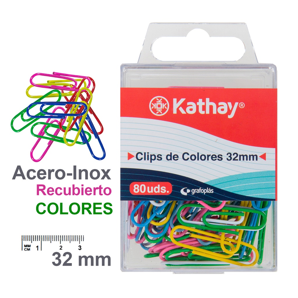CAJA 80 CLIPS PLASTIFICADOS COL. 32MM
