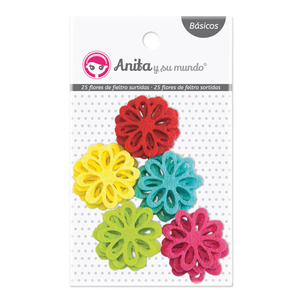 PACK 25 FLORES 3CM FIELTRO SURT COLORES