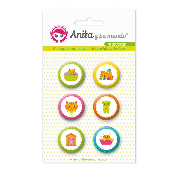 PACK6 CHAPAS ADHES. MASCOTAS 25MM