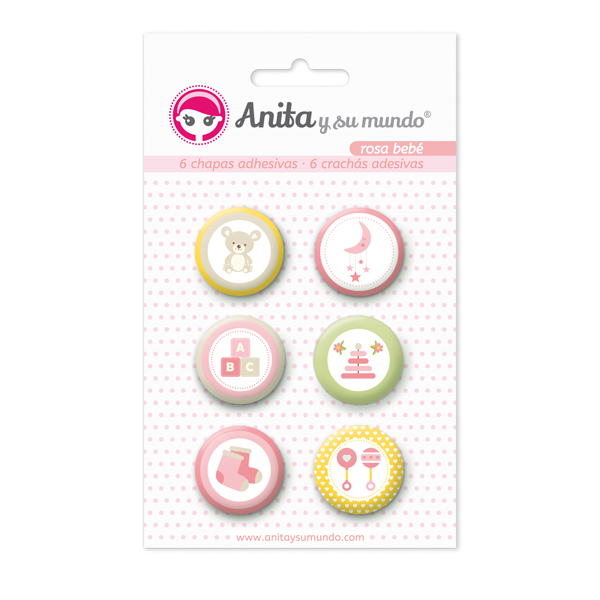 PACK6 CHAPAS ADHES. ROSA BEBE 25MM