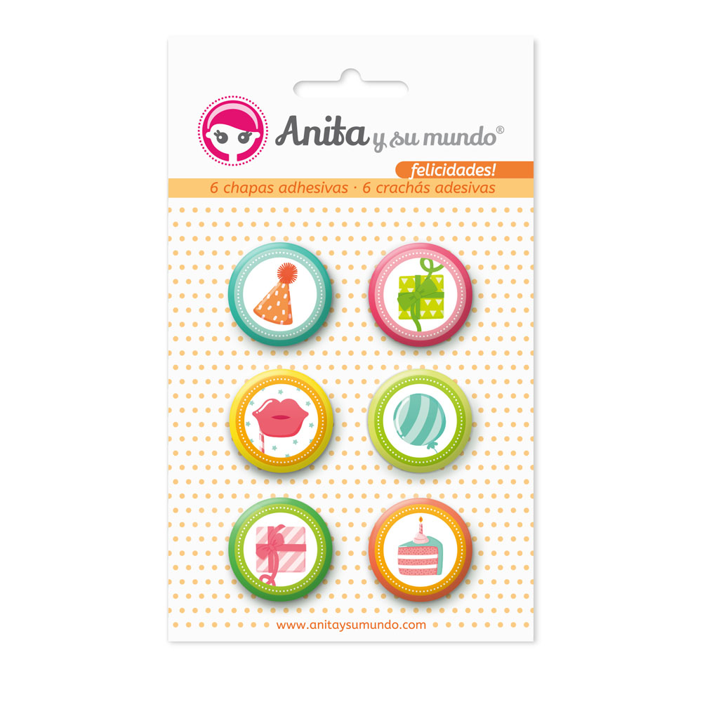 PACK6 CHAPAS ADHES. FELICIDADES!